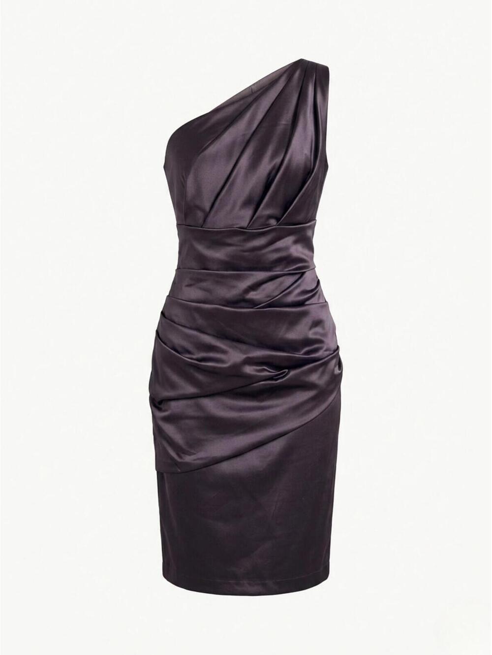 David's Bridal Satin One-Shoulder Cocktail Dress Women's Size 14 Black